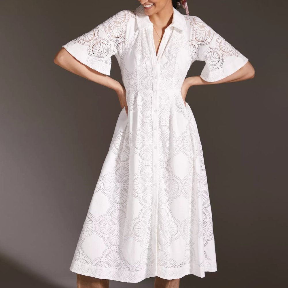 HTF Anthropologie Maeve Eyelet Midi Dress - Picture 2 of 6